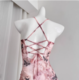 Cute Mermaid Spaghetti Straps Pink Floral Long Summer Dress For Women HZ1121
