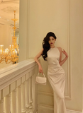 Sexy Mermaid Halter White Satin 18th Birthday Dress Ankle Length Party Birthday Outfits For Women HZ1121