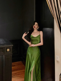 Sexy A line Spaghetti Straps Green Slit 21st Birthday Dress Holiday Party Birthday Outfits For Women HZ1121