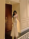 Sexy Mermaid Spaghetti Straps White Floral 18th Birthday Dress Long Party Birthday Outfits For Women HZ1121