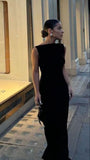 Simple Mermaid Straps Floor Length Sleeveless Black Prom Dress HZ1022