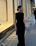 Simple Mermaid Straps Floor Length Sleeveless Black Prom Dress HZ1022
