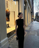 Simple Mermaid Straps Floor Length Sleeveless Black Prom Dress HZ1022