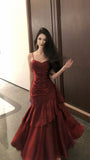 Beautiful Satin Long Mermaid Straps Evening Dress Formal Dress, Wine Red Satin Prom Dress HZ0308