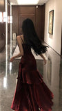 Beautiful Satin Long Mermaid Straps Evening Dress Formal Dress, Wine Red Satin Prom Dress HZ0308