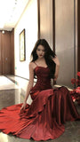 Beautiful Satin Long Mermaid Straps Evening Dress Formal Dress, Wine Red Satin Prom Dress HZ0308