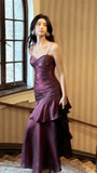 Beautiful Satin Long Mermaid Straps Evening Dress Formal Dress, Wine Red Satin Prom Dress HZ0308