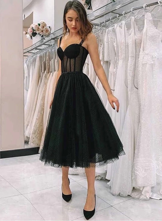 Black Tulle Sweetheart Short Prom Dress - Cocktail Party HZ0308