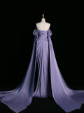 Simple A line Strapless Sleeveless Satin Lilac Prom Dresses Long Prom Dress HZ1022