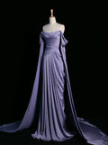 Simple A line Strapless Sleeveless Satin Lilac Prom Dresses Long Prom Dress HZ1022