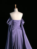 Simple A line Strapless Sleeveless Satin Lilac Prom Dresses Long Prom Dress HZ1022