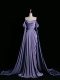 Simple A line Strapless Sleeveless Satin Lilac Prom Dresses Long Prom Dress HZ1022
