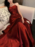 Pretty Mermaid Spaghetti Straps Olive Green Long Prom Dresses Evening Gowns HZ1022
