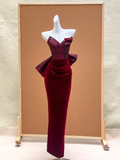 Pretty Mermaid Sweetheart Wine Red Satin Long Prom Dresses Graduation Dress Evening Gowns HZ1121