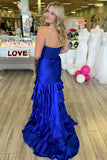 Royal Blue Mermaid Strapless Appliques Ruffle Prom Dress with HZ0308