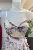 Spaghetti Strap Floral Ruffle Prom Dress with HZ0308