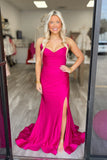 Fuchsia V-neck Mermaid Prom Dress with HZ0308