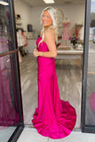 Fuchsia V-neck Mermaid Prom Dress with HZ0308