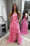 Pink Strapless Ruffle Gown Prom Dress with HZ0308