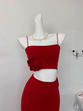 Cute Mermaid Spaghetti Straps 2 Pieces Red Long Summer Dress For Women HZ1121