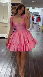Fancy Short Hoco Dresses Ball Gown Spaghetti Straps Pink Mini Formal 8th Grade Homecoming Dresses Summer Middle School Homecoming Outfits HZ1121