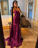 Vintage Mermaid Spaghetti Straps Grape Satin Long Prom Dresses Party Dress Summer 22th Birthday Outfits 21st Birthday Dresses HZ1121