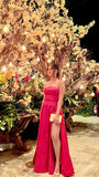 Elegant A Line Strapless Hot Pink Satin Long Prom Dresses Party Dress Summer 20th Birthday Outfits 18th Birthday Dresses HZ1121