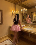 Sexy Ball Gown Square Neck Satin Pink Mini Short Formal 8th Grade Homecoming Dresses Summer Middle School Hoco Dress Birthday Outfits HZ1121
