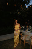 Vintage Sheath Halter Yellow Satin Long Prom Dresses Party Dress Summer 22th Birthday Outfits 21st Birthday Dresses HZ1121