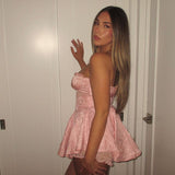 Cute A line Sweetheart Lace Pink Mini Short Formal 8th Grade Homecoming Dresses Summer Middle School Hoco Dress Homecoming Outfits Birthday Outfit HZ1121