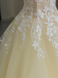 Pretty Ball Gown High Neck Tulle Light Yellow Long Quinceanera Dress Formal Gowns Vestido De 15 Anos Sweet 16 Dress HZ1121