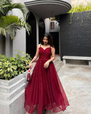 Elegant A line Spaghetti Straps Burgundy Long Prom Dresses Party Dress Summer 20th Birthday Outfits 18th Birthday Dresses For Teens HZ1121