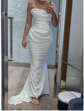 Romantic Bridal Gown Mermaid Strapless White Ruffles Wedding Dresses Minimalist Bridal Gowns HZ1121