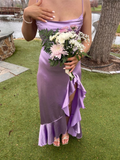 Elegant High Low Lilac Satin Long Prom Dresses Party Dress Summer 20th Birthday Outfits 18th Birthday Dresses HZ1121