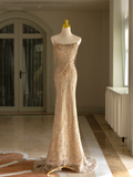 Sexy Mermaid Strapless Gold Sequin Long Prom Dresses Party Dress 20th Birthday Outfits Graduation Dresses HZ1121