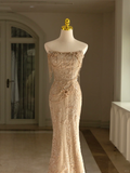Sexy Mermaid Strapless Gold Sequin Long Prom Dresses Party Dress 20th Birthday Outfits Graduation Dresses HZ1121