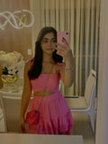 Cute A line Spaghetti Straps Pink Short Satin Formal 8th Grade Homecoming Dresses Summer Middle School Hoco Dress Homecoming Outfits HZ1121