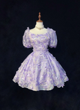Sexy Ball Gown Square Neck Short Sleeves Lilac Tulle Short Mini Formal 7th Grade Homecoming Dresses Middle School Cocktail Night Dress Hoco Outfits HZ1121