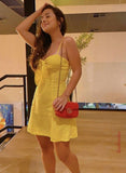 Cute A line Spaghetti Straps Yellow Short Formal 8th Grade Homecoming Dresses Summer Middle School Hoco Dress Homecoming Outfits HZ1121