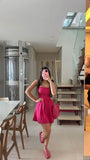 Cute A line Spaghetti Straps Hot Pink Short Formal 8th Grade Homecoming Dresses Summer Middle School Hoco Dress Homecoming Outfits HZ1121