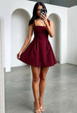 Modest A line Square Neck Burgundy Mini Short Formal 8th Grade Homecoming Dresses Middle School Hoco Dress Cocktail Outfits HZ1121