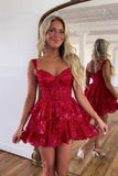 Modest A line Straps Red Lace Mini Short Formal 8th Grade Homecoming Dresses Middle School Hoco Dress Cocktail Outfits HZ1121