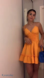 Cute A line Spaghetti Straps Orange Mini Short Formal 8th Grade Homecoming Dresses Summer Middle School Hoco Dress Homecoming Outfits HZ1121