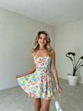 Modest A line Spaghetti Straps Satin Floral Mini Short Formal 8th Grade Homecoming Dresses Middle School Semi Formal Hoco Dress Cocktail Outfits HZ1121