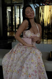 Elegant A Line Halter Floral Pink Long Prom Dresses Party Dress Summer 22th Birthday Outfits 18th Birthday Dresses HZ1121