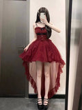 Goth Ball Gown Spaghetti Straps Burgundy Gotica Formal 8th Grade Homecoming Dresses Middle School Cocktail Dress Hoco Outfits Lolita Dress HZ1121
