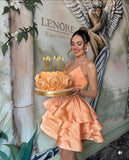 Classy Ball Gown Spaghetti Straps Orange Short Mini Formal 8th Grade Homecoming Dresses Middle School Hoco Court Dress 21st Birthday Dress Hoco Outfits HZ1121