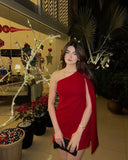 Cute A Line One Shoulder Red Grad Dress Inspo Short Mini Formal 8th Grade Homecoming Dresses High School Hoco Court Dress Graduation Dress Hoco Outfits HZ1121
