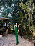 Sexy Sheath Spaghetti Straps Green Backless Satin Long Prom Dresses Party Dress 20th Birthday Outfits Graduation Dresses HZ1121