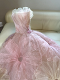 Pretty Ball Gown Sweetheart Pink Tulle Long Floral Quinceanera Dress Formal Gowns Sweet 17 Dresses Vestido De 15 Anos Sweet 16 Dress HZ1121